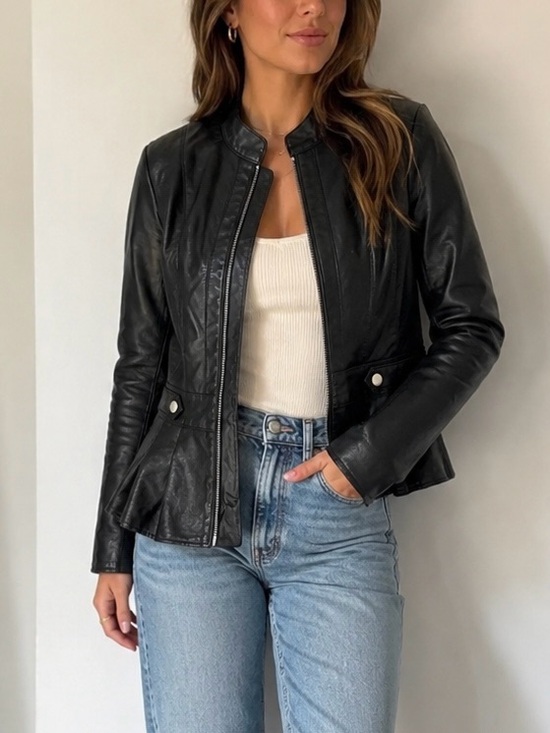 Baccini Jackets & Blazers - Baccini Black Faux Leather Peplum Moto Jacket Petite Small